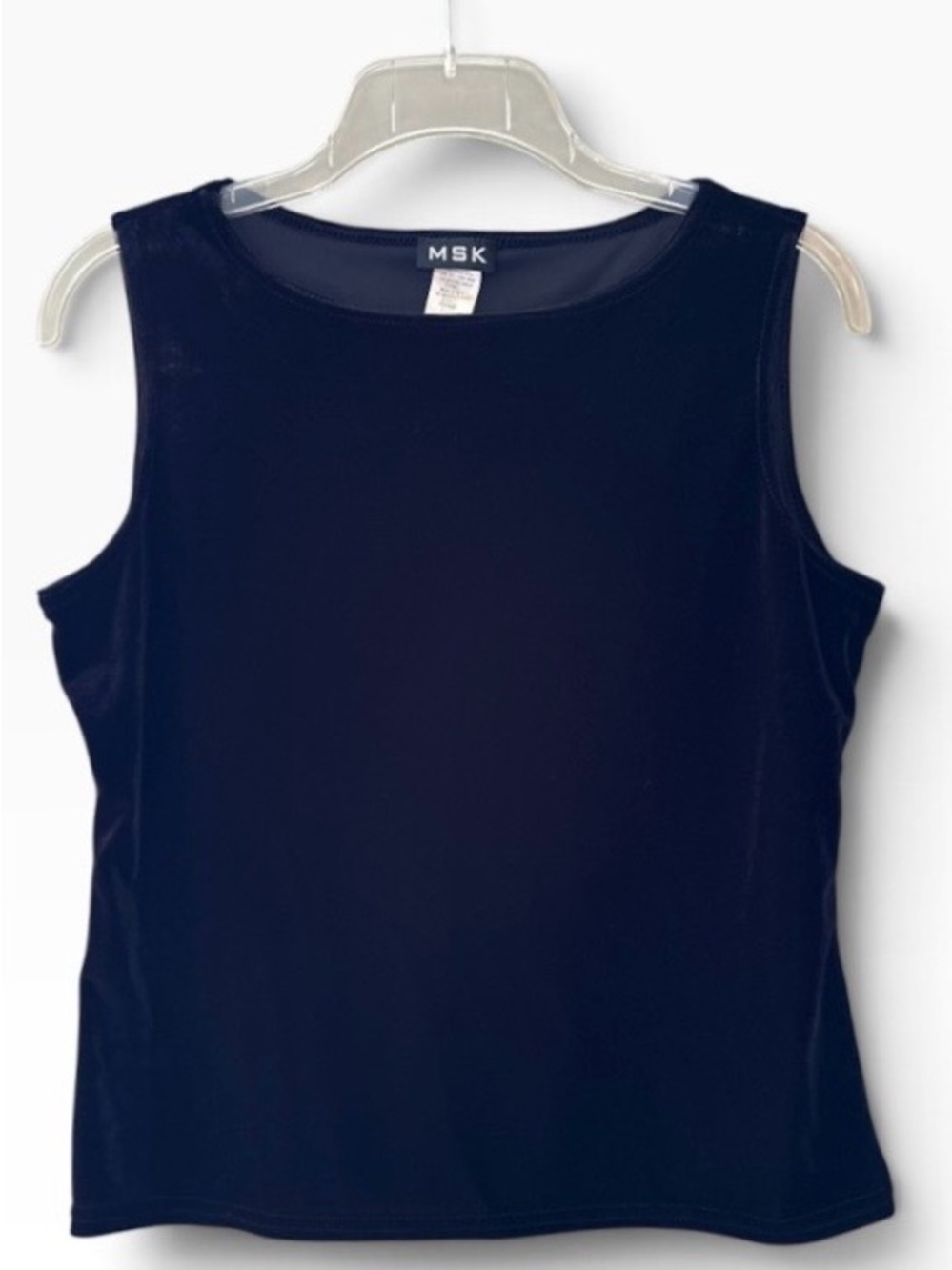 MSK Black Velvet Sleeveless Top Boat Neck Size L Vintage Y2K Timeless